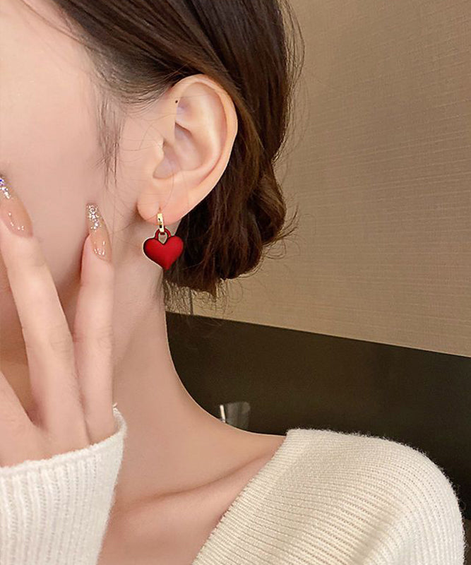 Original Design Red Sterling Silver Alloy Dull Polish Love Hoop Earrings WQ024 JEW-EAR241102