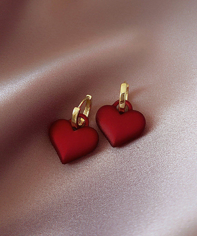 Original Design Red Sterling Silver Alloy Dull Polish Love Hoop Earrings WQ024 JEW-EAR241102