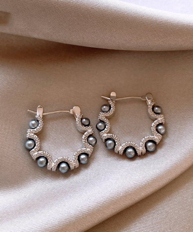 Original Design Silk Copper Alloy Pearl Hoop Earrings QQ041 JEW-EAR240811