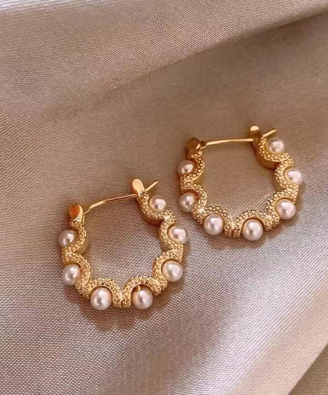 Original Design Silk Copper Alloy Pearl Hoop Earrings QQ041 JEW-EAR240811