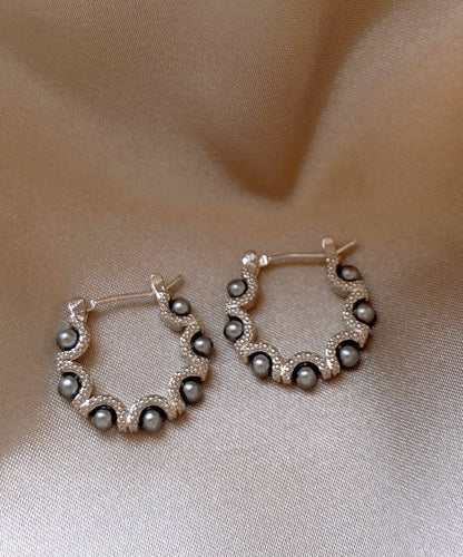 Original Design Silk Copper Alloy Pearl Hoop Earrings QQ041 JEW-EAR240811