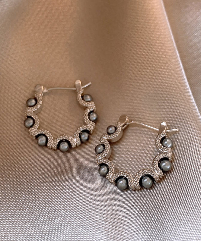 Original Design Silk Copper Alloy Pearl Hoop Earrings QQ041 JEW-EAR240811