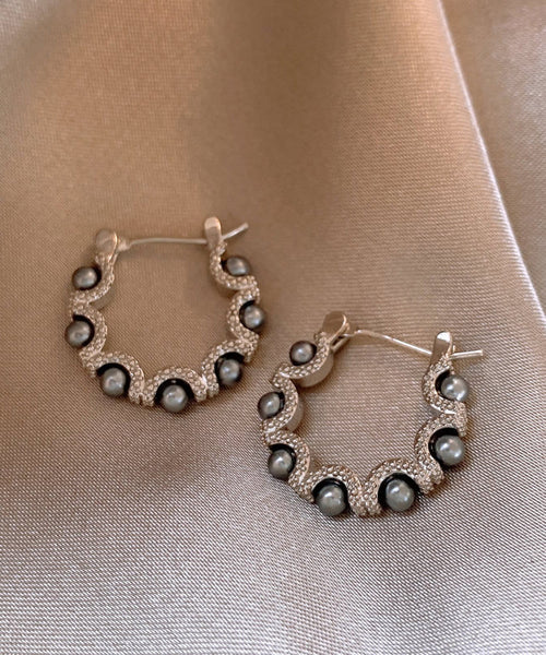 Original Design Silk Copper Alloy Pearl Hoop Earrings QQ041 JEW-EAR240811