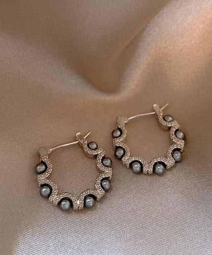 Original Design Silk Copper Alloy Pearl Hoop Earrings QQ041 JEW-EAR240811