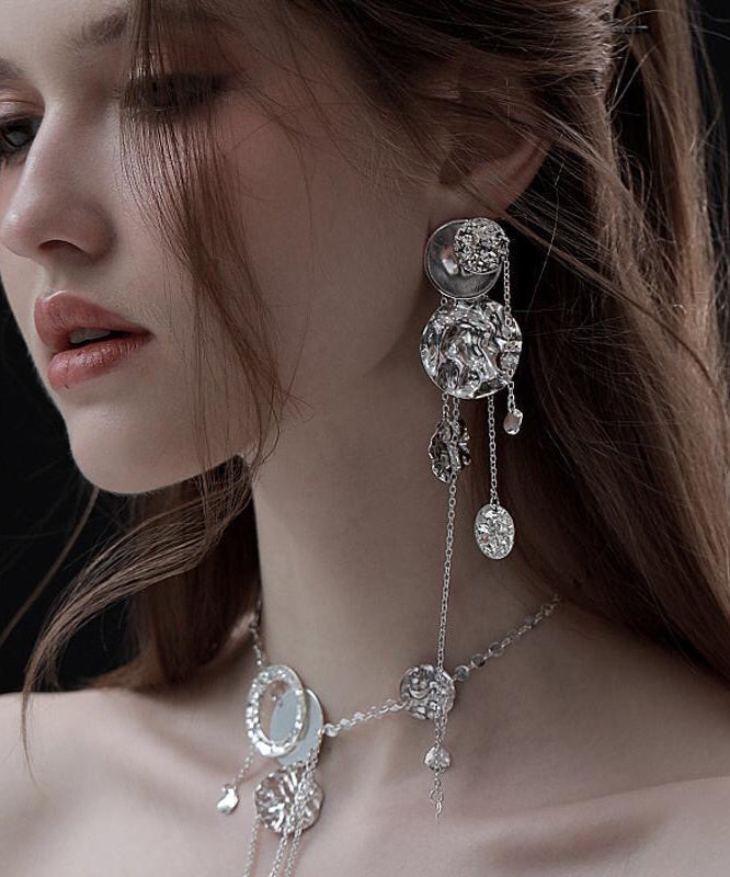 Original Design Drop Silk Copper Disc Earrings Tassel Wavy FashionChic