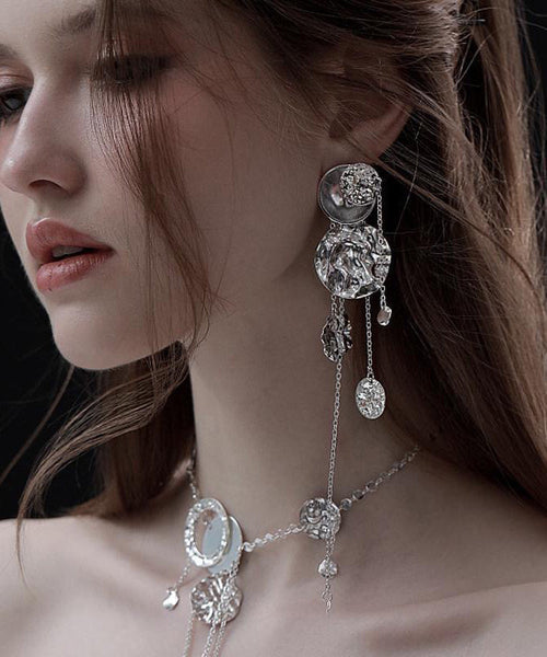 Original Design Drop Silk Copper Disc Earrings Tassel Wavy FashionChic