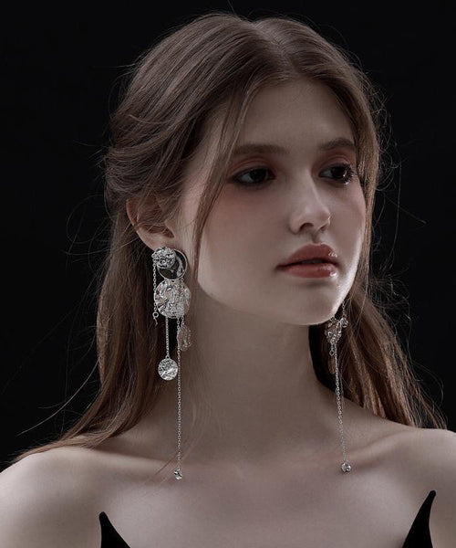 Original Design Drop Silk Copper Disc Earrings Tassel Wavy FashionChic