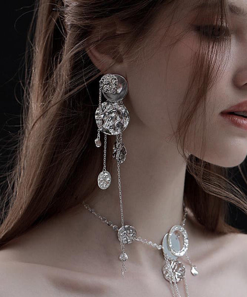 Original Design Drop Silk Copper Disc Earrings Tassel Wavy FashionChic