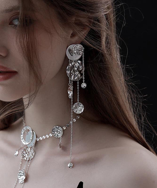 Original Design Drop Silk Copper Disc Earrings Tassel Wavy FashionChic