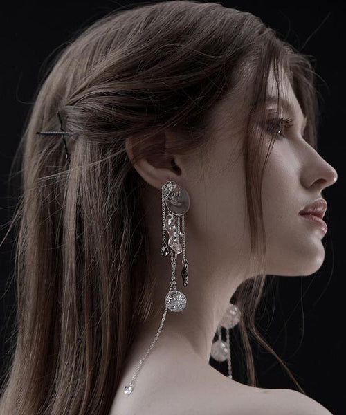 Original Design Drop Silk Copper Disc Earrings Tassel Wavy FashionChic