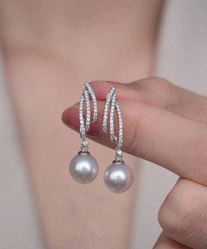Silk Design Silver Sterling Drop Earrings Pearl Zircon Original FashionChic
