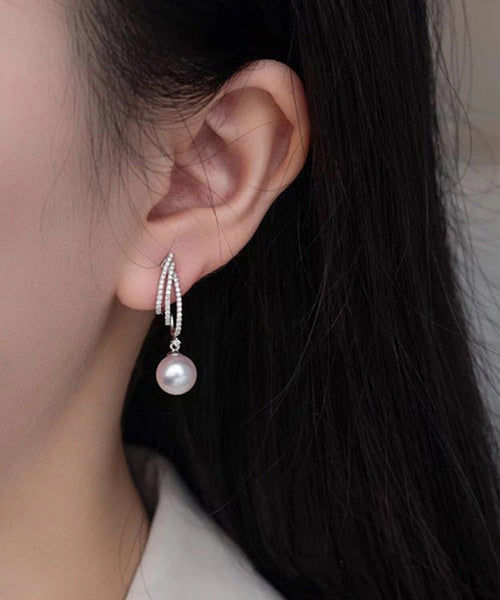 Silk Design Silver Sterling Drop Earrings Pearl Zircon Original FashionChic