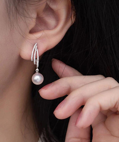 Silk Design Silver Sterling Drop Earrings Pearl Zircon Original FashionChic