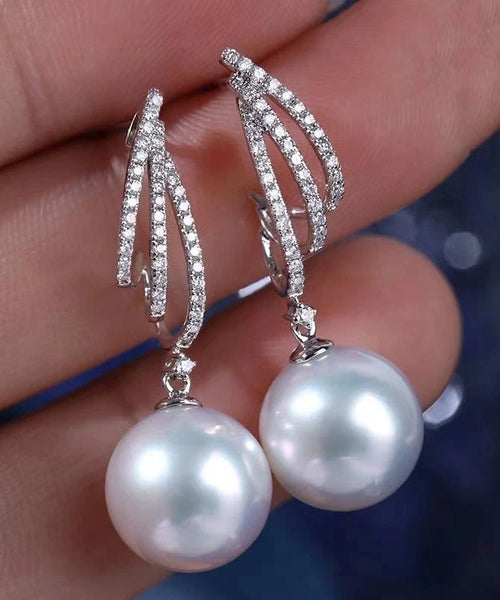 Silk Design Silver Sterling Drop Earrings Pearl Zircon Original FashionChic