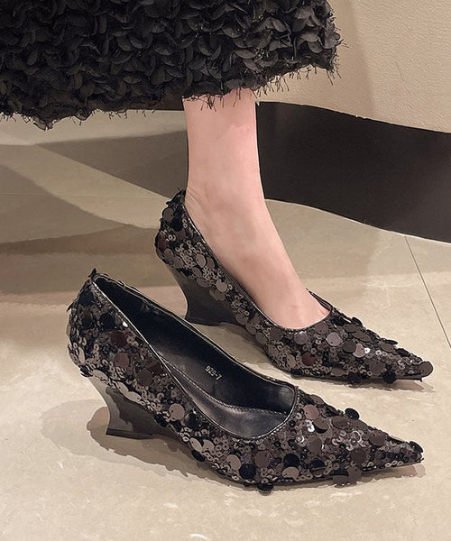 Original Design Silver Sequins Wedge Heels Pointed Toe JJ001 Shoe-PG240609