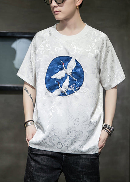 Original Design Silvery O-Neck Embroideried Ice Silk Mens T Shirts Summer HG001 Men-Silk-MENT240725
