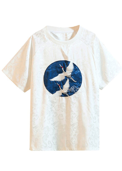 Original Design Silvery O-Neck Embroideried Ice Silk Mens T Shirts Summer HG001 Men-Silk-MENT240725