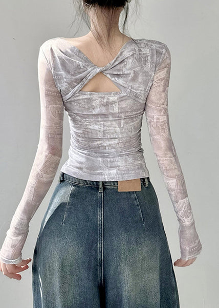 Original Design Twisted Printed Tulle T Shirts Top Autumn AL1062 Genistyle Shop