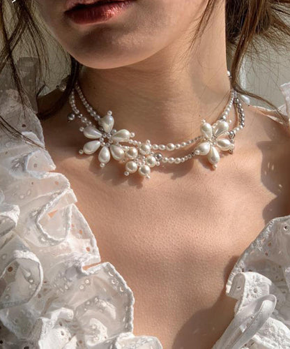 Original Design White Alloy Floral Pearl Beading Pendant Necklace YU022 ABC