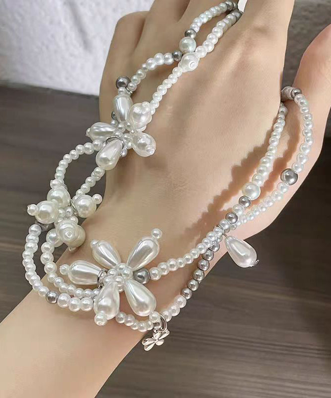 Original Design White Alloy Floral Pearl Beading Pendant Necklace YU022 ABC