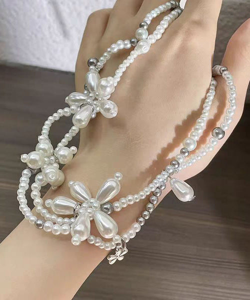 Original Design White Alloy Floral Pearl Beading Pendant Necklace YU022 ABC