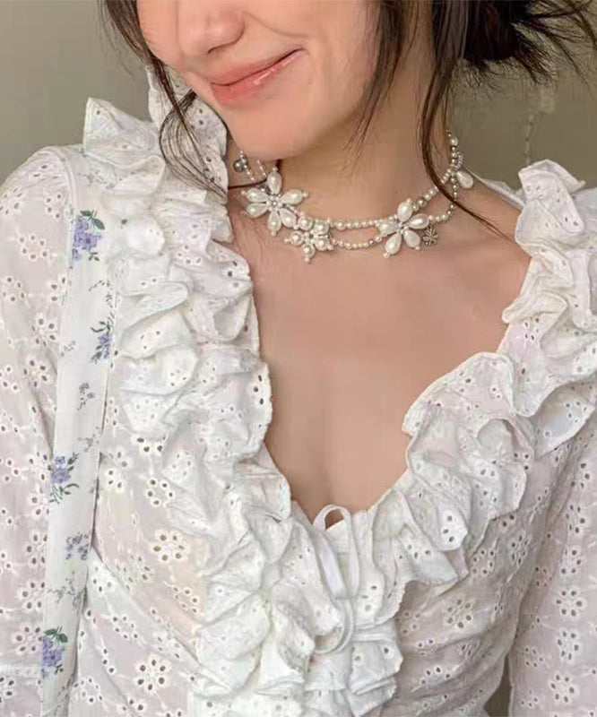 Original Design White Alloy Floral Pearl Beading Pendant Necklace YU022 ABC