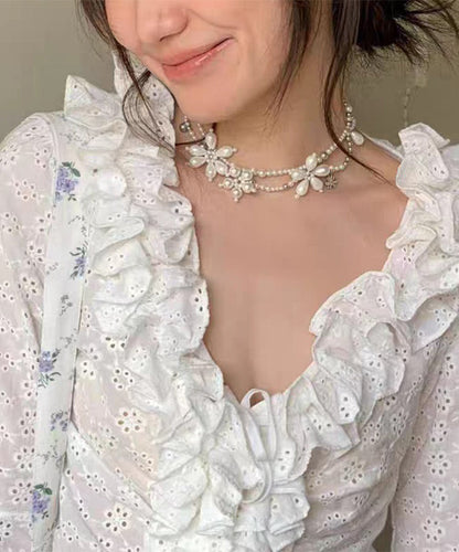 Original Design White Alloy Floral Pearl Beading Pendant Necklace YU022 ABC