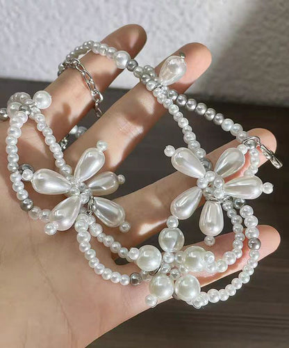 Original Design White Alloy Floral Pearl Beading Pendant Necklace YU022 ABC