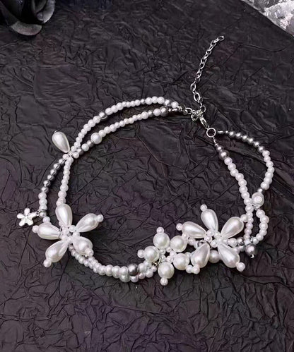 Original Design White Alloy Floral Pearl Beading Pendant Necklace YU022 ABC
