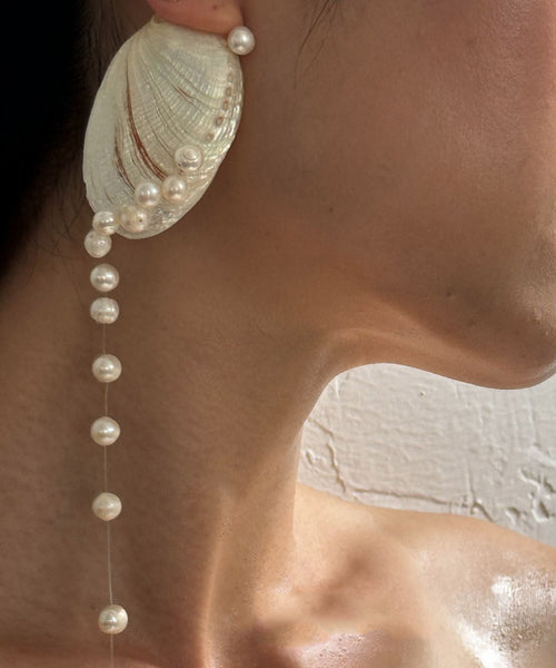 Original Drop White Tassel Alloy Design Shell Pearl Earrings FashionChic