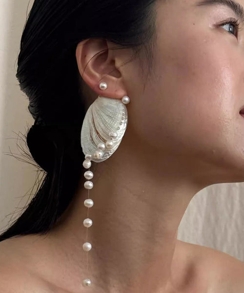 Original Drop White Tassel Alloy Design Shell Pearl Earrings FashionChic