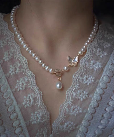 White Original Zircon Pendant Pearl Design Butterfly Alloy FashionChic