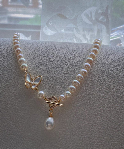 White Original Zircon Pendant Pearl Design Butterfly Alloy FashionChic
