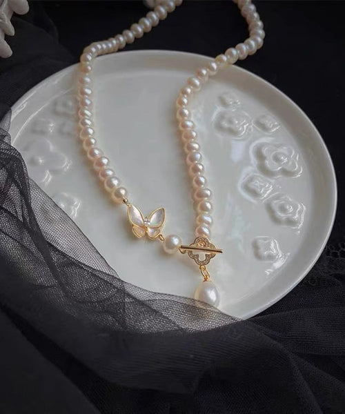 White Original Zircon Pendant Pearl Design Butterfly Alloy FashionChic