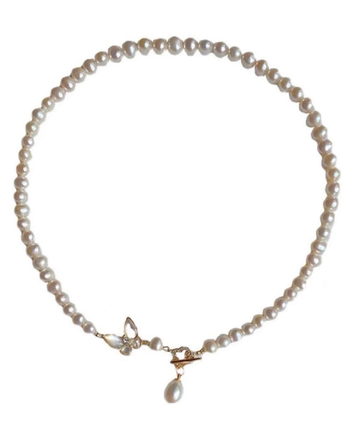 White Original Zircon Pendant Pearl Design Butterfly Alloy FashionChic