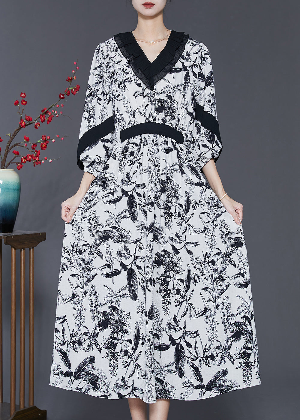 Original Design White Oversized Ink And Wash Cotton Dress Spring SD1051 Ada Fashion