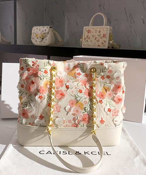 Flowers Leather Original Shoulder Design Bag Pink Faux White FashionChic