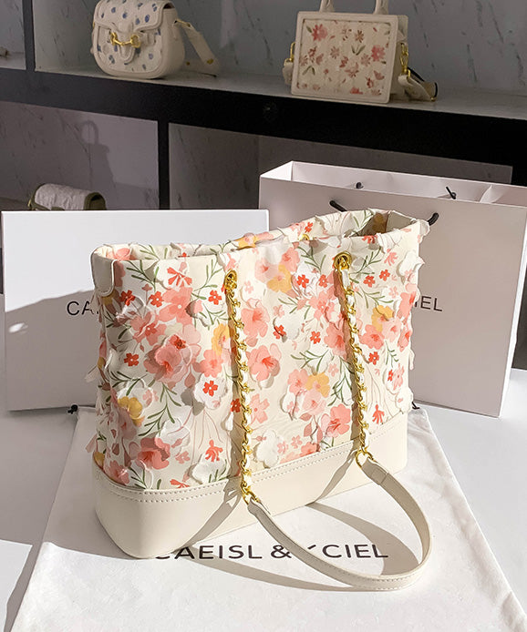 Flowers Leather Original Shoulder Design Bag Pink Faux White FashionChic