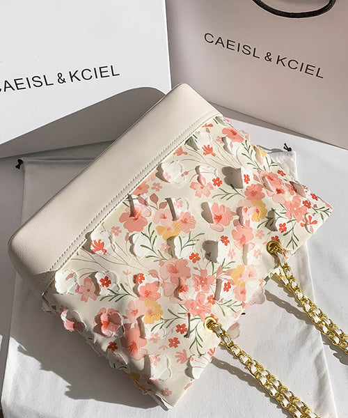 Flowers Leather Original Shoulder Design Bag Pink Faux White FashionChic