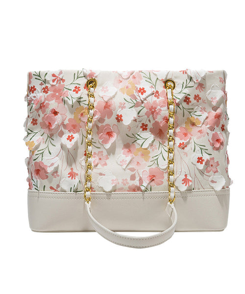 Flowers Leather Original Shoulder Design Bag Pink Faux White FashionChic