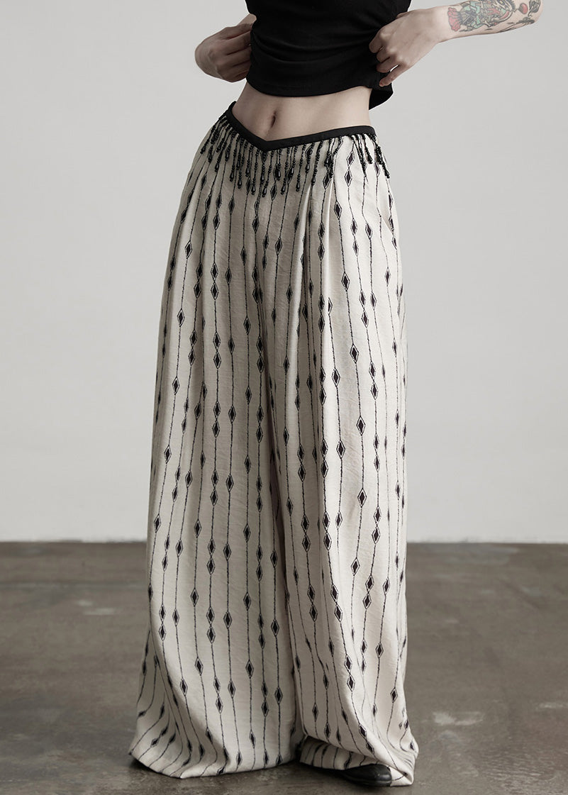 Pants Thin Pockets Original Print Design White Patchwork Cotton FashionChic