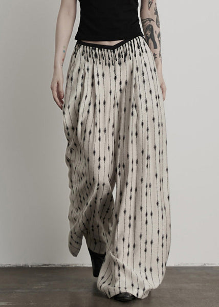 Pants Thin Pockets Original Print Design White Patchwork Cotton FashionChic