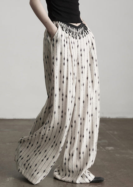 Pants Thin Pockets Original Print Design White Patchwork Cotton FashionChic