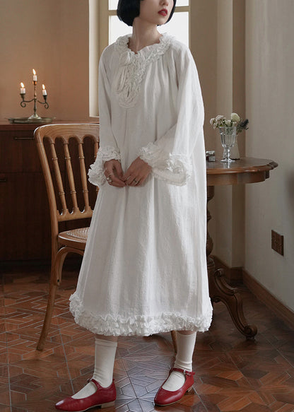 Original Design White Ruffled Patchwork Cotton Long Dress Fall WE027 HS-FDL241028