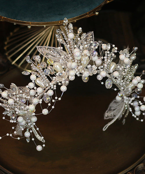 Original Design White Silver Plating Pearl Crystal Kids Crown IU057 TZ-FQ-HAI240802