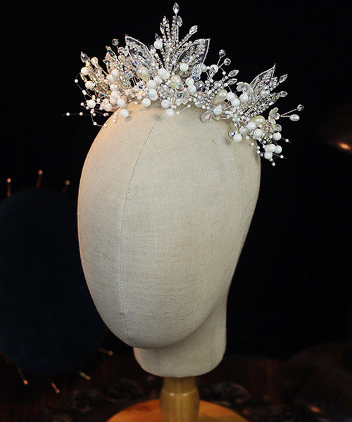 Original Design White Silver Plating Pearl Crystal Kids Crown IU057 TZ-FQ-HAI240802