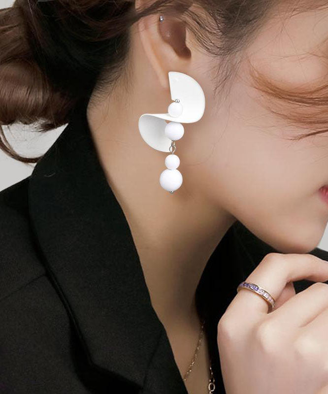 White Design Earrings Silver Original Sterling Drop FashionChic