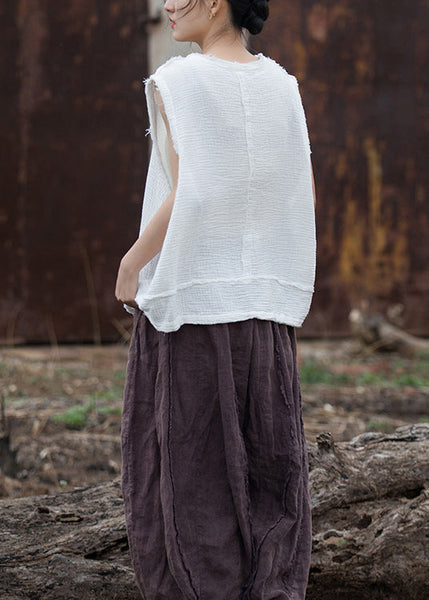 Original Design White V Neck Cotton Top Sleeveless LK022 GK-STP240710