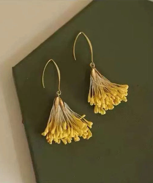 Earrings Yellow Alloy Floral Holiday Design Original Drop FashionChic