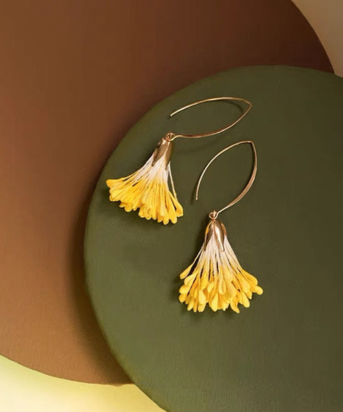 Earrings Yellow Alloy Floral Holiday Design Original Drop FashionChic